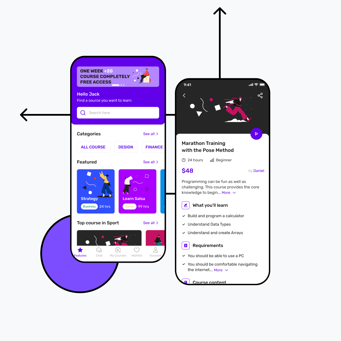 Online learning app screens