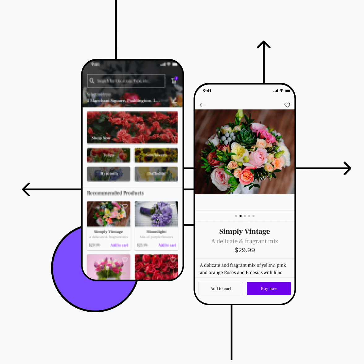 Florist app with product listing and product details