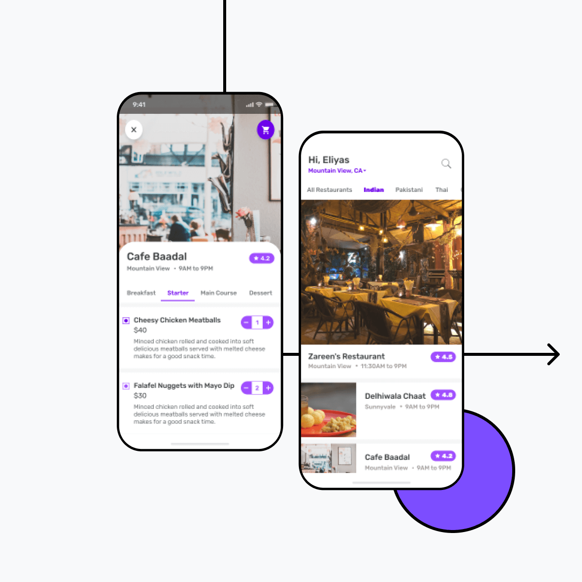 Food delivery app with restaurant details